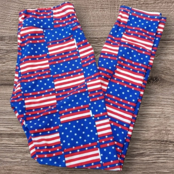 LULAROE RED-WHITE-BLUE STARS & STRIPES LEGGINGS OS - Picture 1 of 7